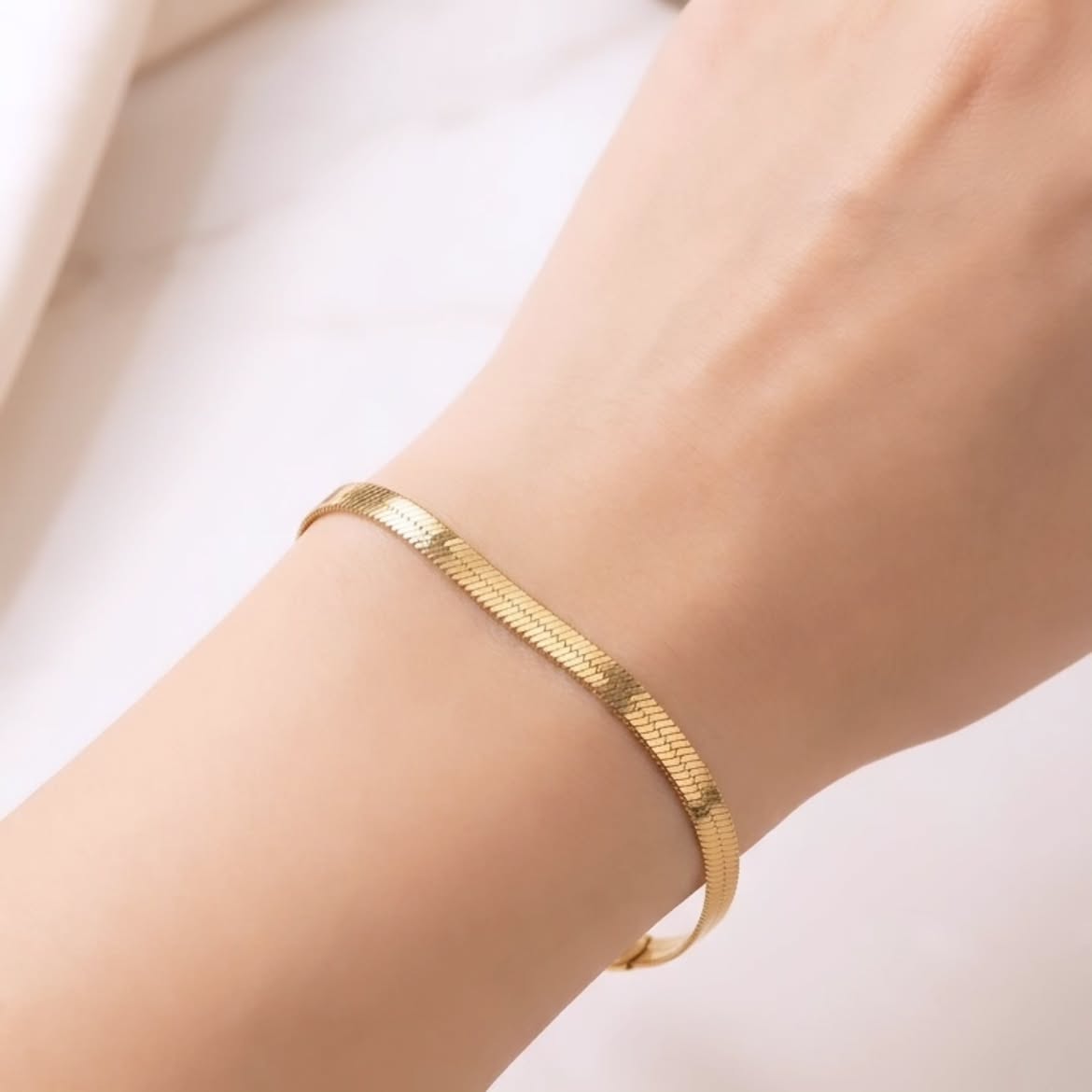 Classic Gold Herringbone Chain Bracelet