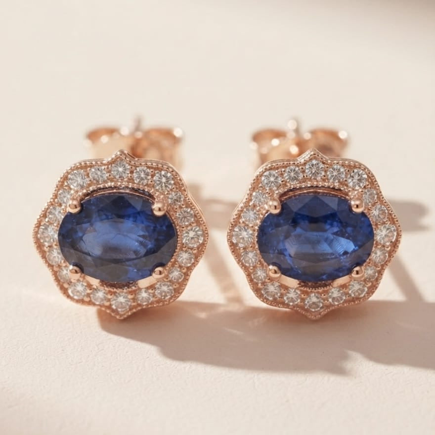 Royal Blue Crystal Pendant Necklace & Stud Earrings Set