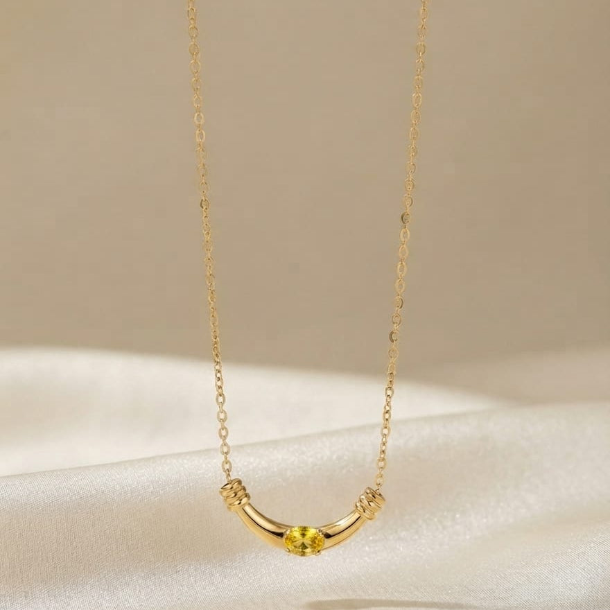 Golden Arc Crystal Pendant Necklace