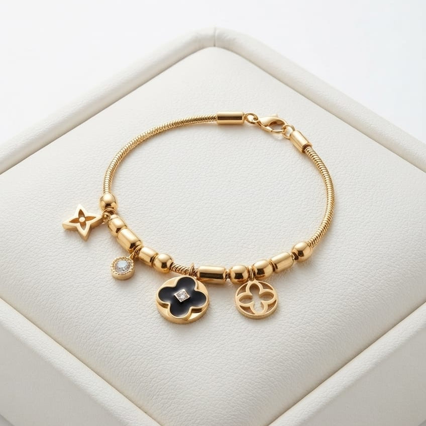 Golden Clover Charm Bracelet for Women