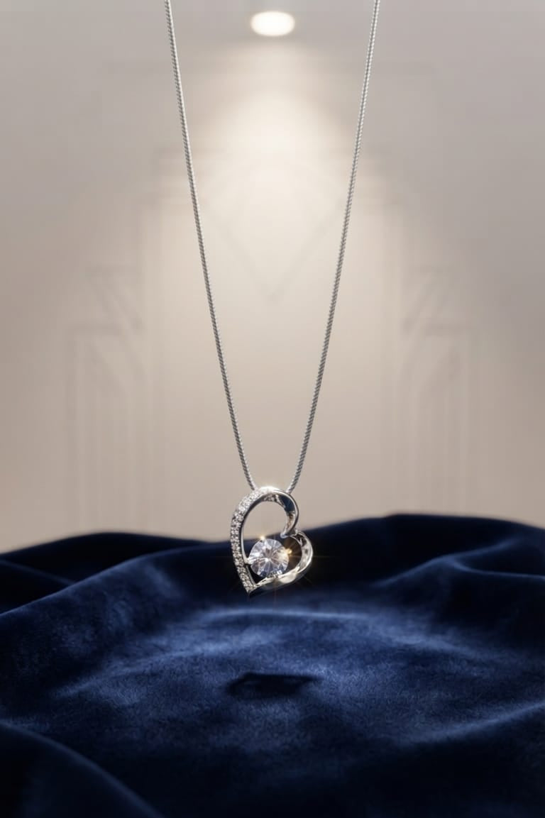 Silver Crystal Heart Pendant Necklace – Elegant Love Charm Necklace for Women