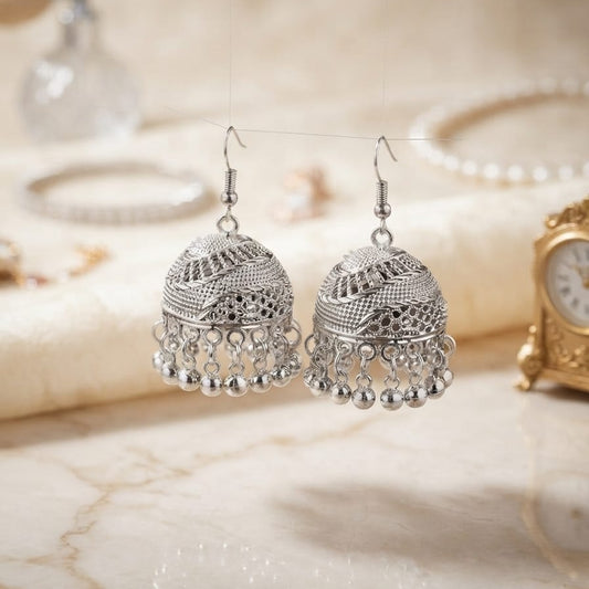 Vintage Oxidized Indian Jhumka Earrings – Traditional Boho Drop Earrings (3 Colors)