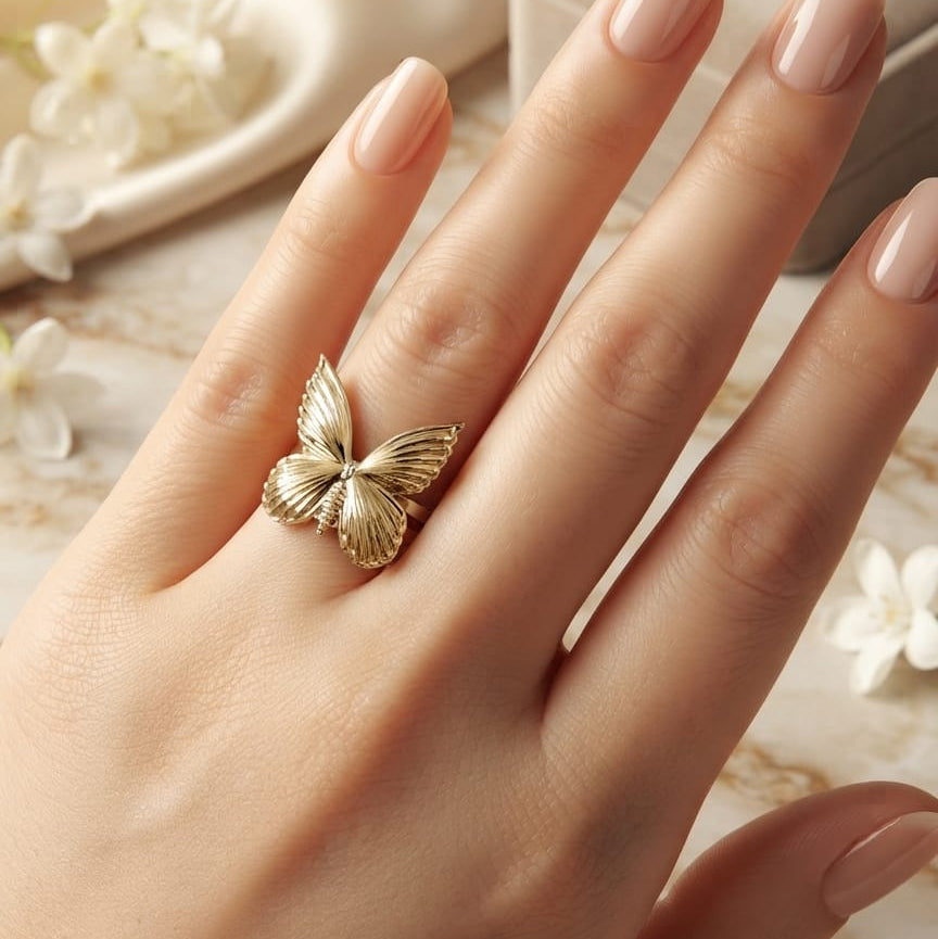 Golden Butterfly Statement Ring for Women