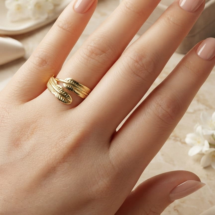 Golden Feather Wrap Ring for Women