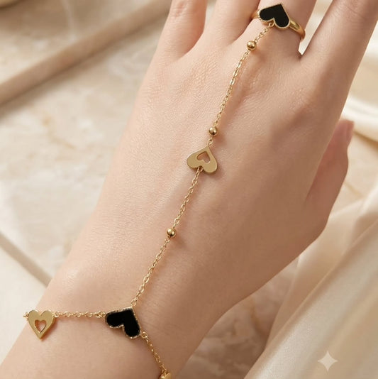 Elegant Gold-Tone Heart Charm HandChain