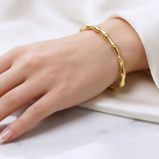 Bamboo Motif Gold Cuff Bracelet