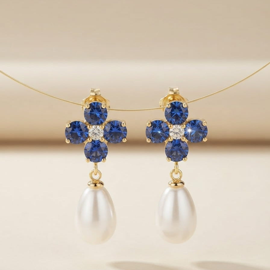 Ruby Bloom Pearl Drop Earrings