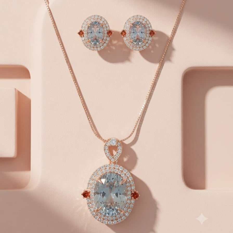Luxury Crystal Pendant Necklace & Stud Earrings Set