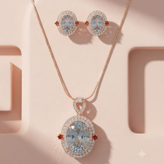 Luxury Crystal Pendant Necklace & Stud Earrings Set