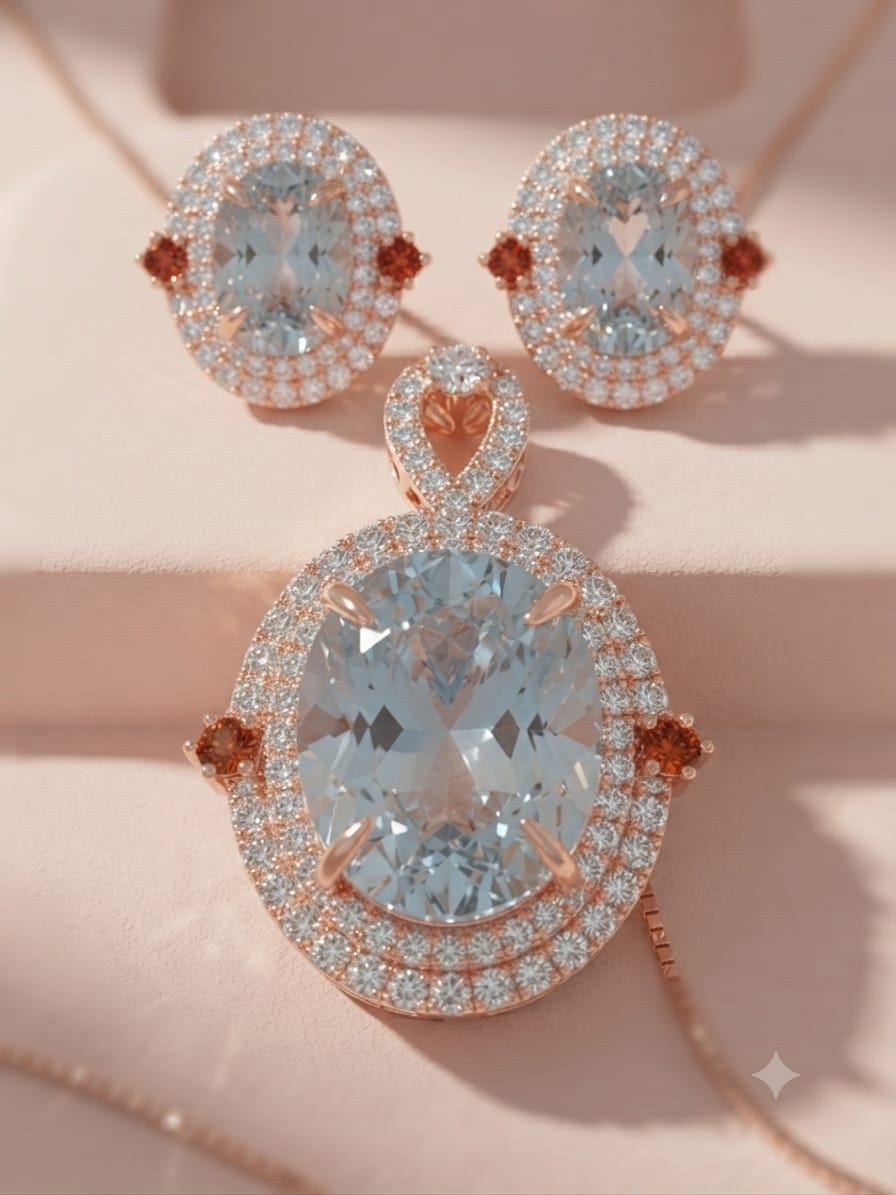 Luxury Crystal Pendant Necklace & Stud Earrings Set