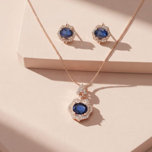 Royal Blue Crystal Pendant Necklace & Stud Earrings Set
