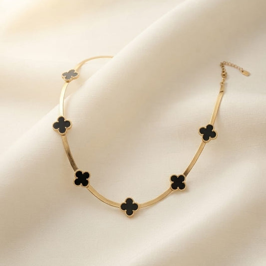Black Clover Charm Necklace – Gold-Plated Elegant Statement Necklace