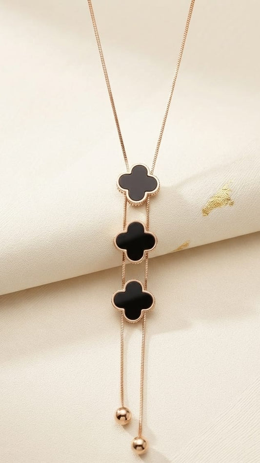Black Clover Tassel Pendant Necklace – Rose Gold Elegant Statement Necklace