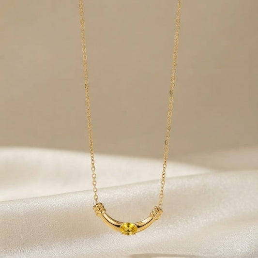 Golden Arc Crystal Pendant Necklace