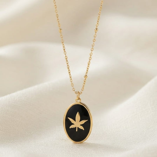 Black Leaf Charm Pendant Necklace