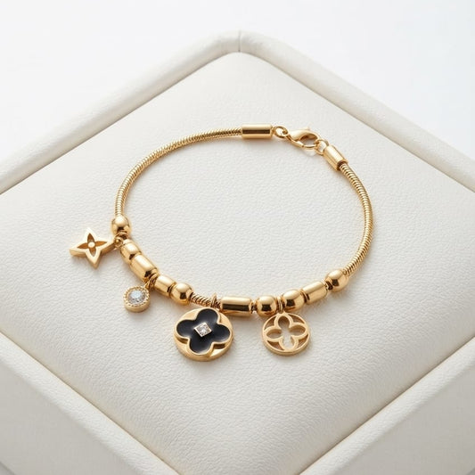 Golden Clover Charm Bracelet for Women