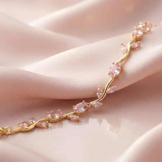 Tulip Bracelet – Gold Finish with Pink Stone | Anti-Tarnish