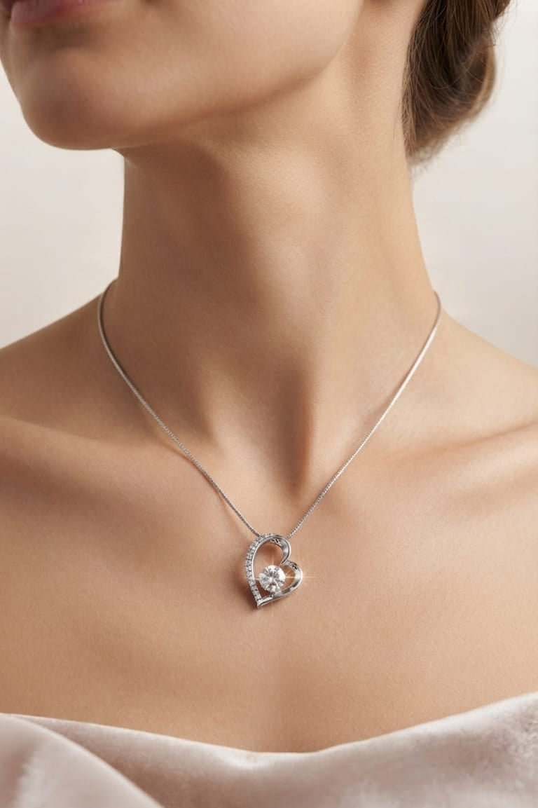 Silver Crystal Heart Pendant Necklace – Elegant Love Charm Necklace for Women