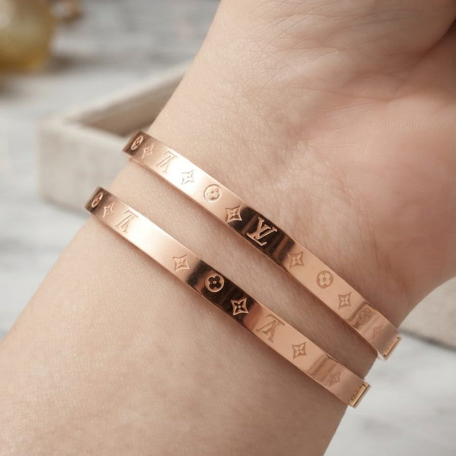 Luxury Rose Gold Stainless Steel Bangle Set for Women – Designer Hand Cuff Pair (2 Pieces)