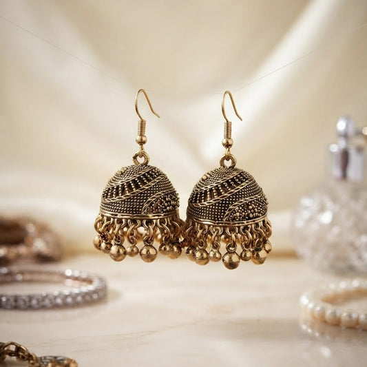 Vintage Oxidized Indian Jhumka Earrings – Traditional Boho Drop Earrings (3 Colors)