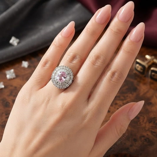 Elegant Pink Crystal Halo Statement Ring for Women