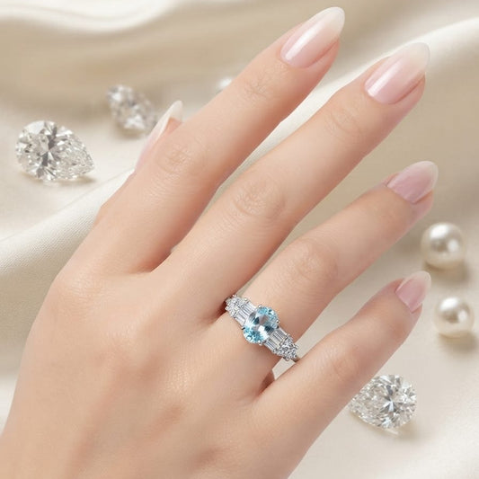 Elegant Sky Blue Crystal Ring for Women – Minimalist Silver Promise Ring