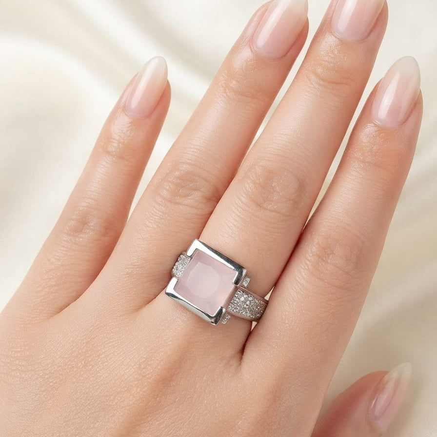 Elegant Square Crystal Ring for Women – Pink & Red Gemstone Statement Ring