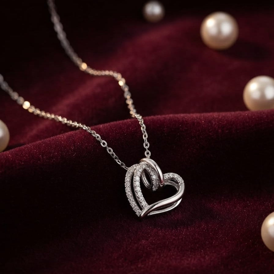 Elegant Silver Heart Pendant Necklace – Sparkling Crystal Love Necklace for Women