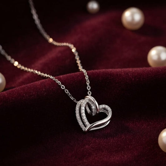Elegant Silver Heart Pendant Necklace – Sparkling Crystal Love Necklace for Women