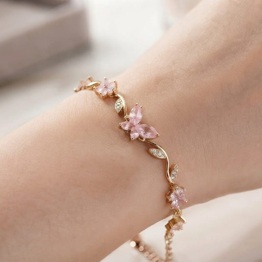 Butterfly & Floral Crystal Bracelet – Adjustable Statement Bracelet for Women | Available in 4 Elegant Colors