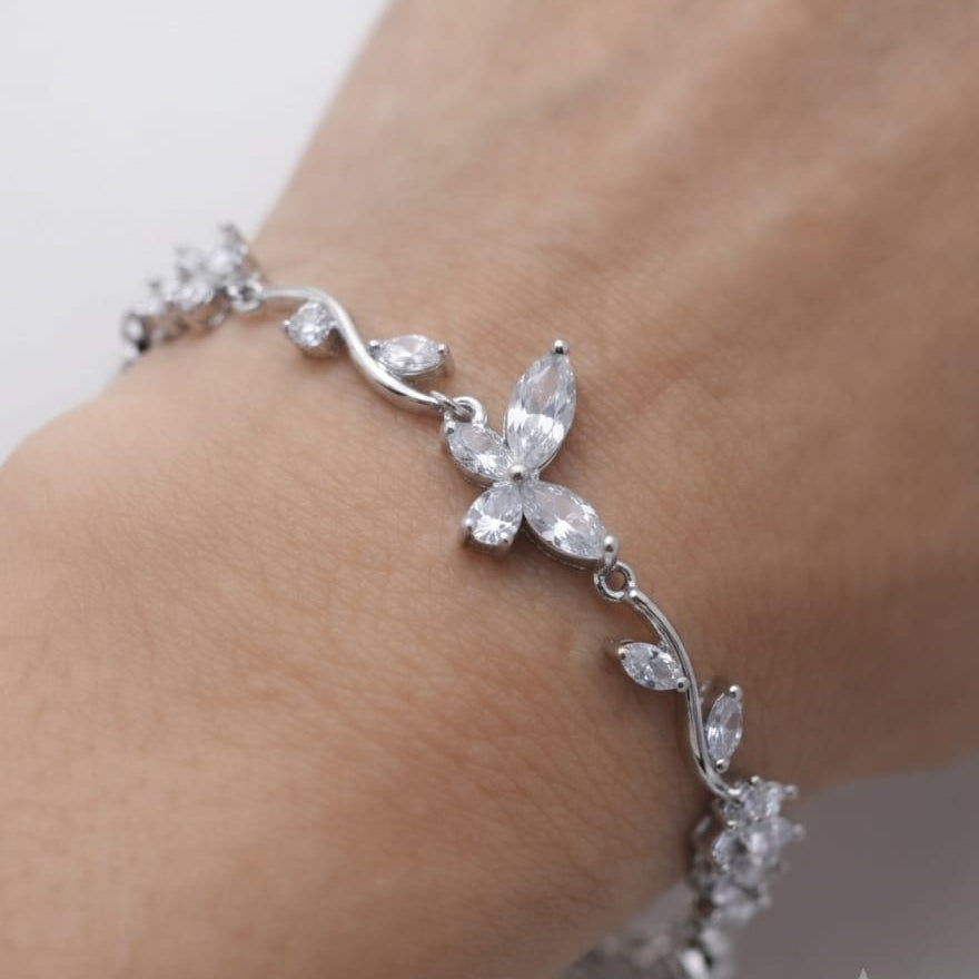 Butterfly & Floral Crystal Bracelet – Adjustable Statement Bracelet for Women | Available in 4 Elegant Colors