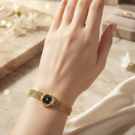 Luxury Vintage Watch Style Bracelet for Women – Gold Plated Adjustable Cuff Bracelet