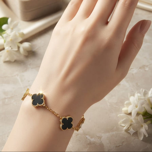 Luxury Black Clover Charm Bracelet for Women – Gold Plated Adjustable Bracelet