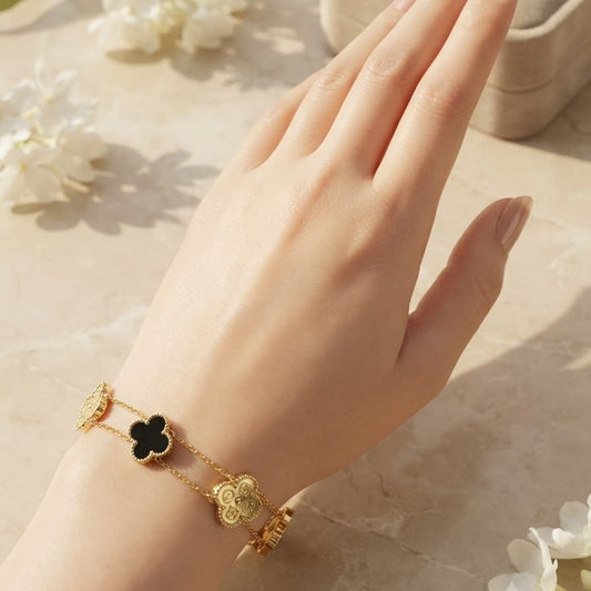 Luxury Double Clover Charm Bracelet for Women – Gold Plated Adjustable Bracelet