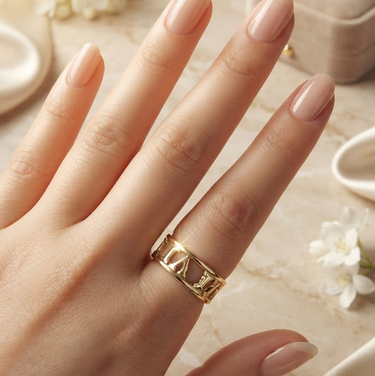 Luxury Gold Geometric Cut-Out Ring for Women | Adjustable Stainless Steel Fashion Ring