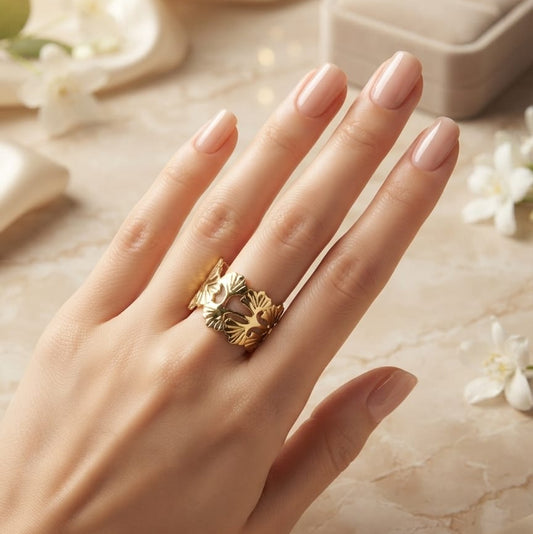 Golden Floral Cutout Ring for Women
