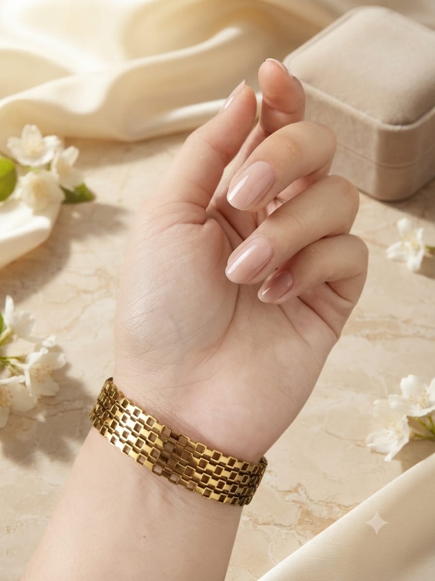 Luxury Oval Link Anti-Tarnish Hand Cuff for Women – Gold Plated Stainless Steel Bracelet