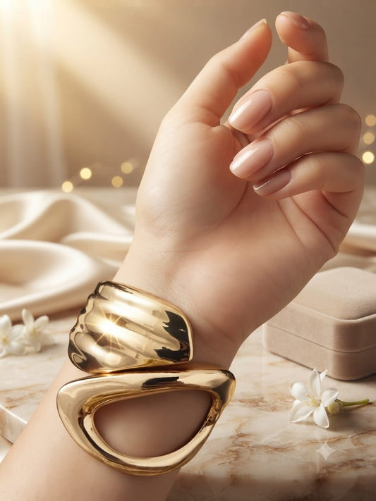 Luxury Gold Anti-Tarnish Open Hand Cuff Bracelet for Women | Premium Stainless Steel
