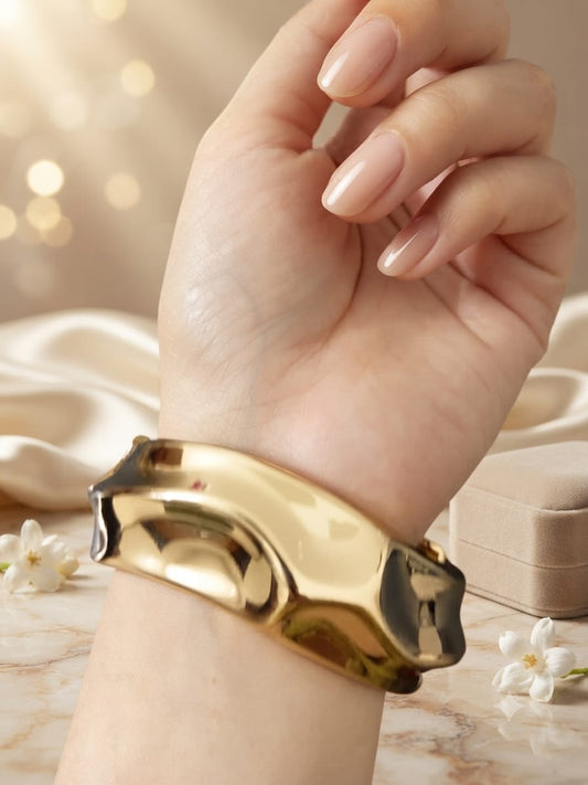 Luxury Gold Anti-Tarnish Statement Cuff Bracelet for Women | Premium Stainless Steel Bangle