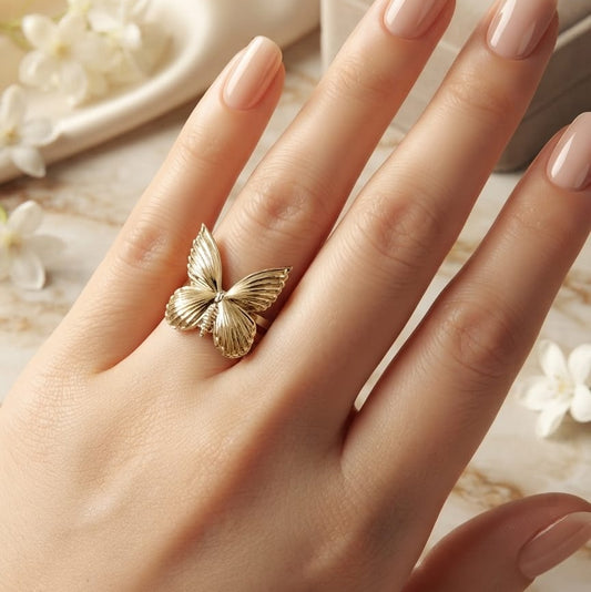 Golden Butterfly Statement Ring for Women