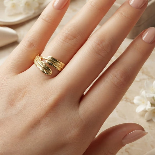 Golden Feather Wrap Ring for Women