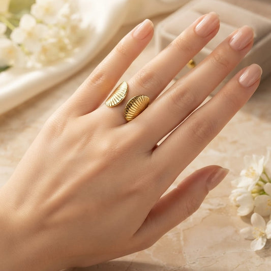 Golden Seashell Open Ring for Women