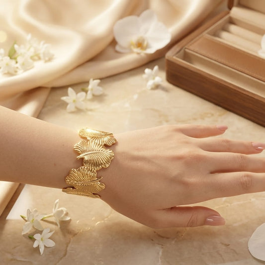 Luxury Gold Leaf Vine Cuff Bracelet for Women | Anti-Tarnish Stainless Steel Statement Bangle