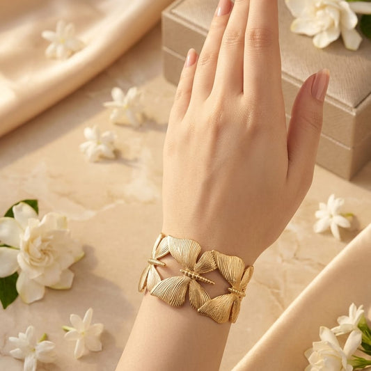 Luxury Gold Butterfly Cuff Bracelet for Women | Anti-Tarnish Stainless Steel Statement Bangle