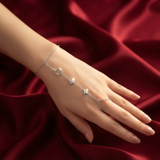 Clover Hand Chain Bracelet for Women | Anti-Tarnish Adjustable Hand Harness (Gold & Silver)