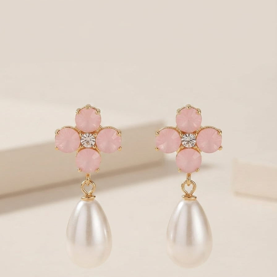 Ruby Bloom Pearl Drop Earrings