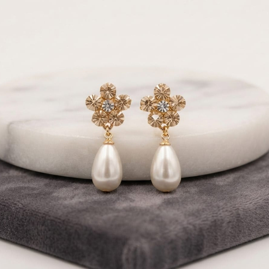 Ruby Bloom Pearl Drop Earrings