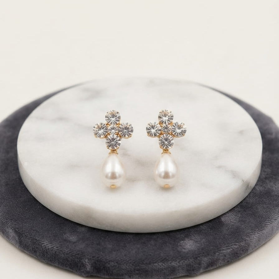 Ruby Bloom Pearl Drop Earrings