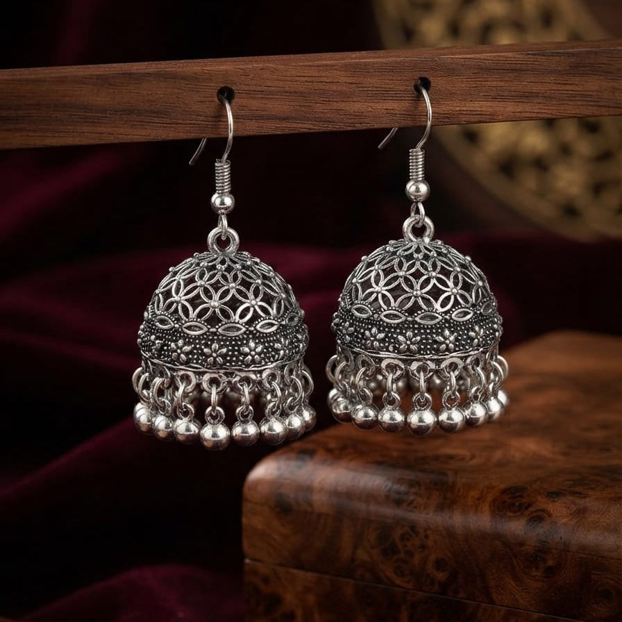 Traditional Oxidized Indian Jhumka Earrings – Ethnic Boho Dangling Earrings (3 Colors)