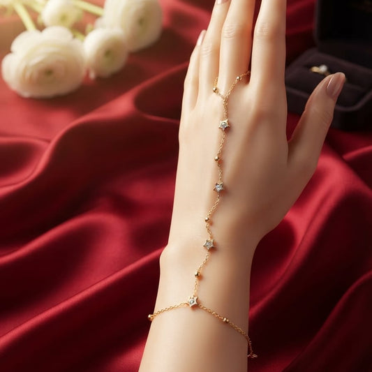 Floral Hand Chain Bracelet for Women | Anti-Tarnish Adjustable Bracelet with Ring (Gold & Silver)